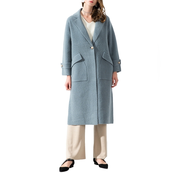 Malabo Blue Single Button‎ Long Merino OnWool Jacket Quiet Luxury